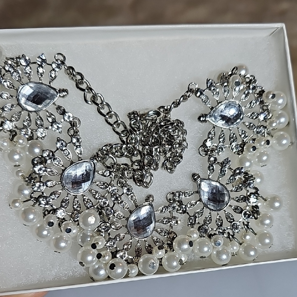 Dazzling Silver and Pearl Statement Necklace